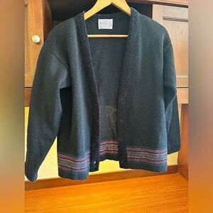 Vintage Pendleton Black Wool Multicolor Detail Tunic Cardigan Size Small